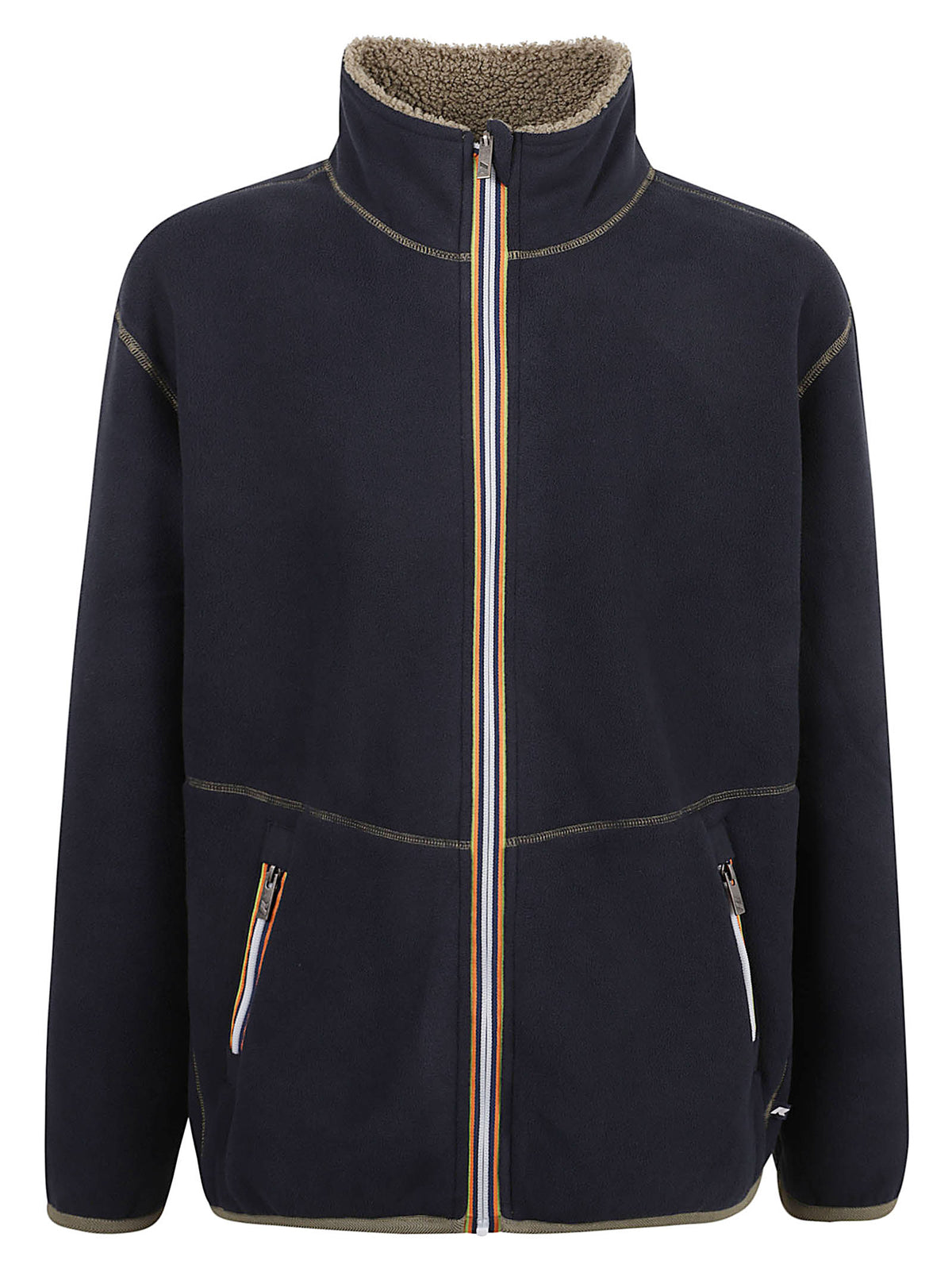 FELPA UOMO REVERSIBILE PASCAL SHERPA POLAR DOUBLE - KWAY<BR/> K3132PW D07 GREEN ARMY-BLUE DEPTH  KWAY 