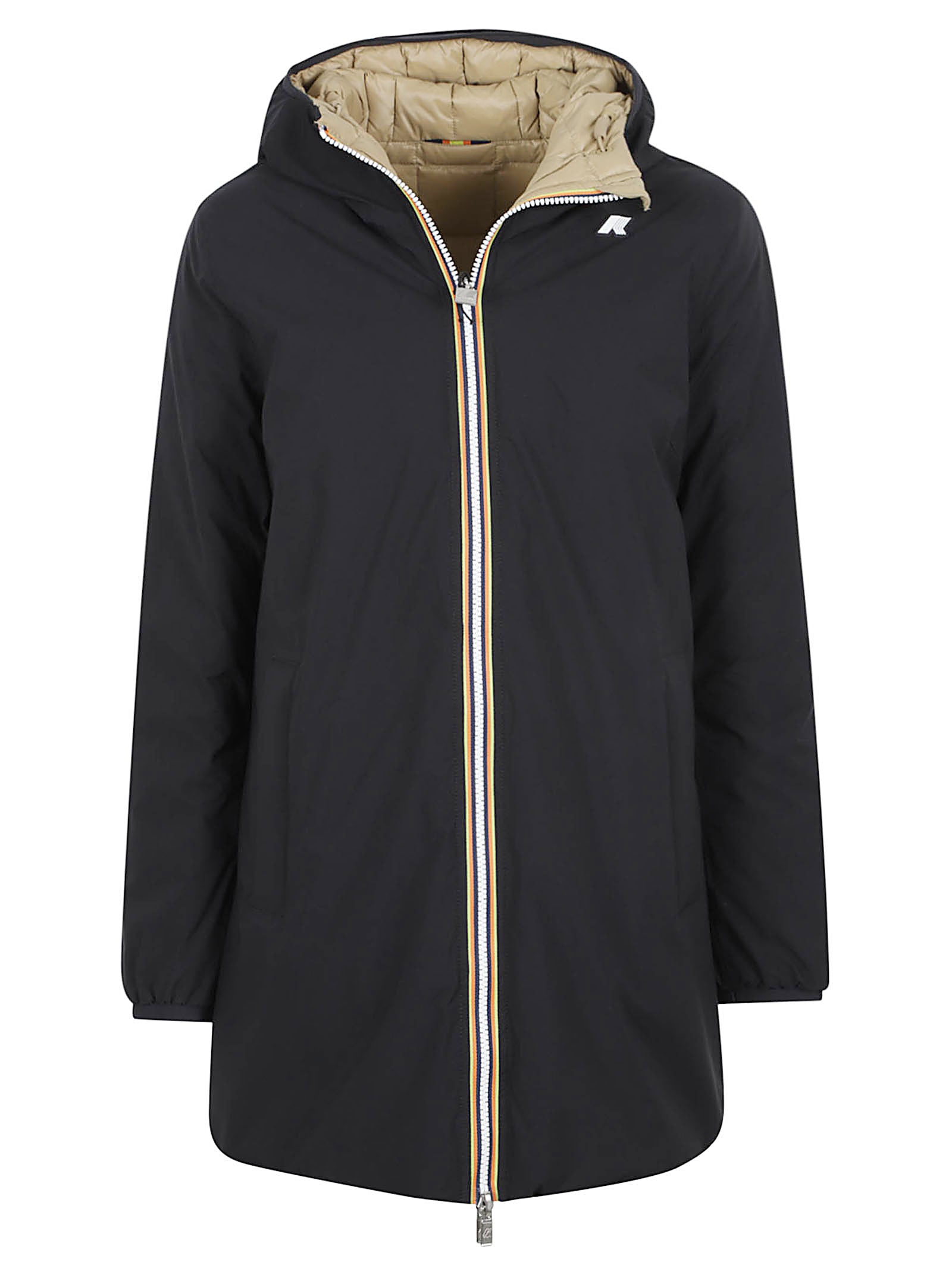 GIACCA DONNA REVERSIBILE K8134DW DBN BLACK PURE-BEIGE KHAKI  KWAY 