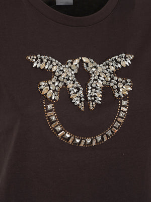 MAGLIETTA A MANICA CORTA DONNA CON STRASS<BR/> 100535 A3JPL72 MARRONE TESTA DI MORO PINKO 