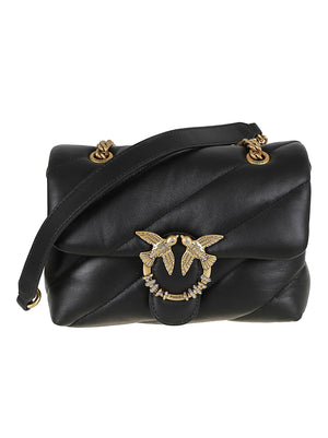 BORSA DONNA IMBOTTITA IN PELLE 107058 A0F2Z99Q NERO-ANTIQUE GOLD PINKO 