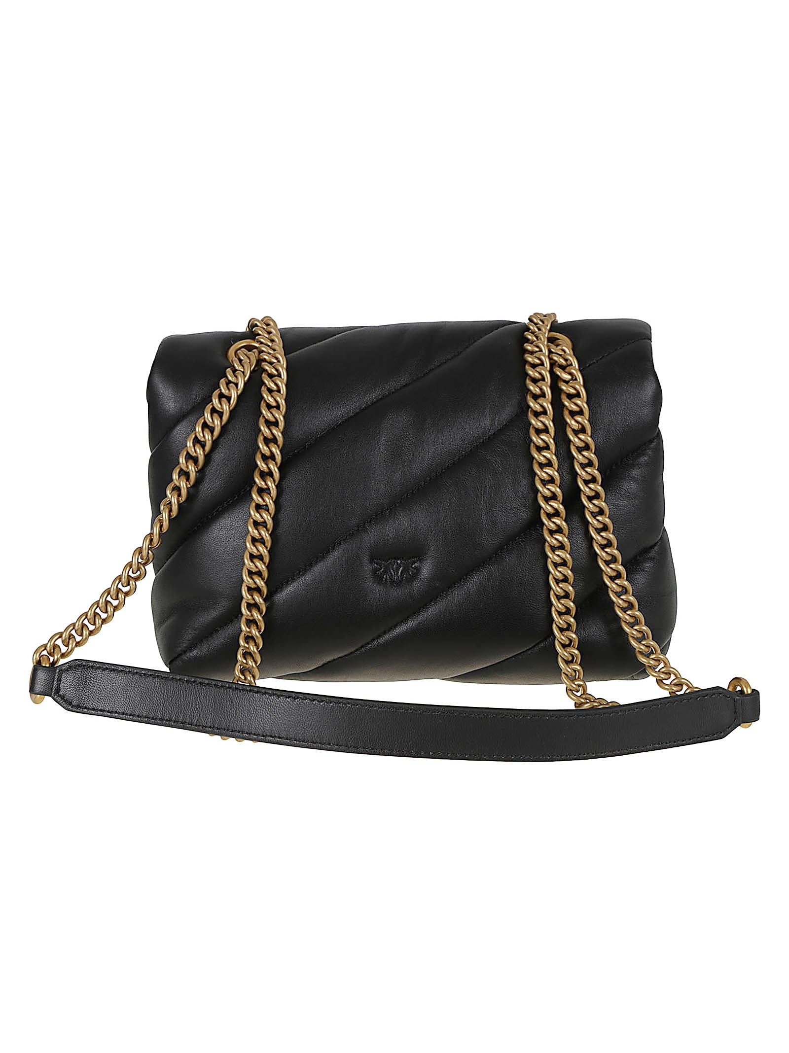 BORSA DONNA IMBOTTITA IN PELLE 107058 A0F2Z99Q NERO-ANTIQUE GOLD PINKO 