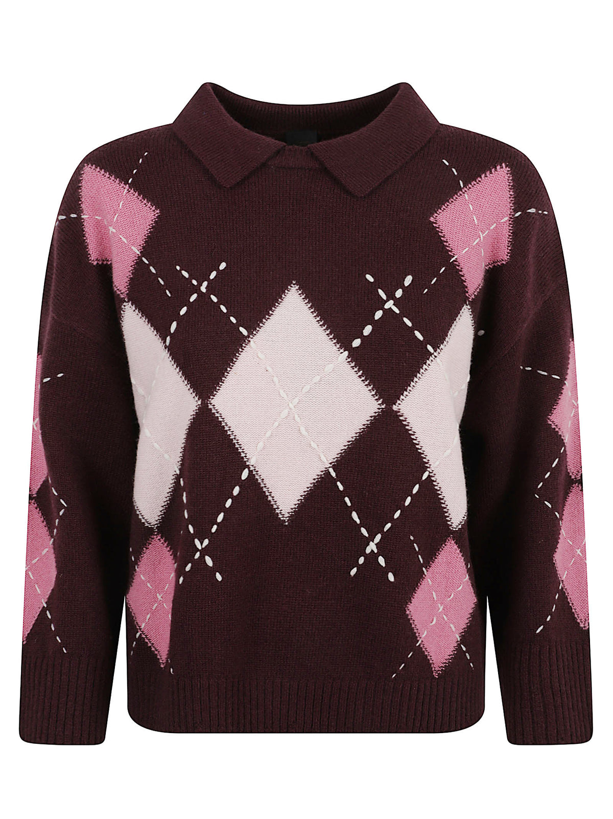 MAGLIONE DONNA IN MAGLIA A ROMBI CORK - PINKO 107286 A3IEYN2 BORDEAUX-ROSA PINKO 