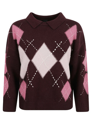 MAGLIONE DONNA IN MAGLIA A ROMBI CORK - PINKO 107286 A3IEYN2 BORDEAUX-ROSA PINKO 