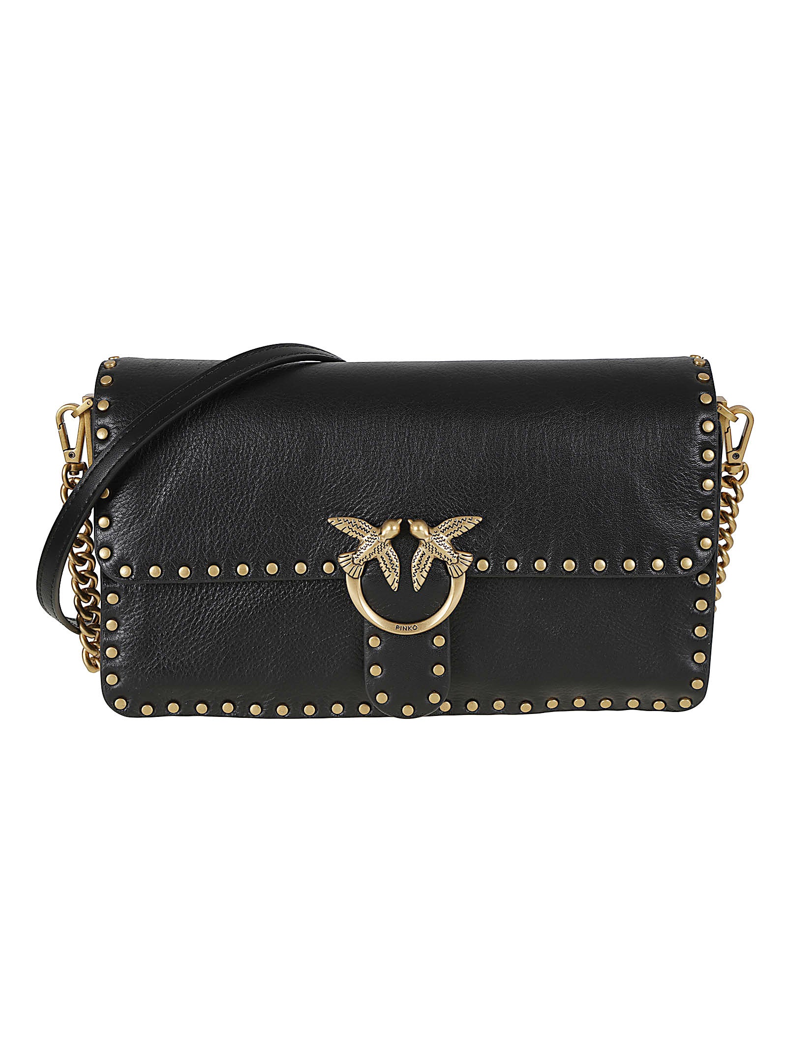 BORSA DONNA IN PELLE CON BORCHIE 107664 A2JGZ99Q NERO-ANTIQUE GOLD PINKO 