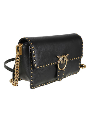BORSA DONNA IN PELLE CON BORCHIE 107664 A2JGZ99Q NERO-ANTIQUE GOLD PINKO 