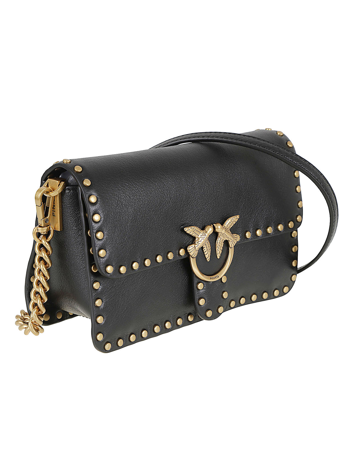 BORSA DONNA  PICCOLA IN PELLE LOVE ONE SLOUCHY N STUDS - PINKO 107665 A2JGZ99Q NERO-ANTIQUE GOLD PINKO 