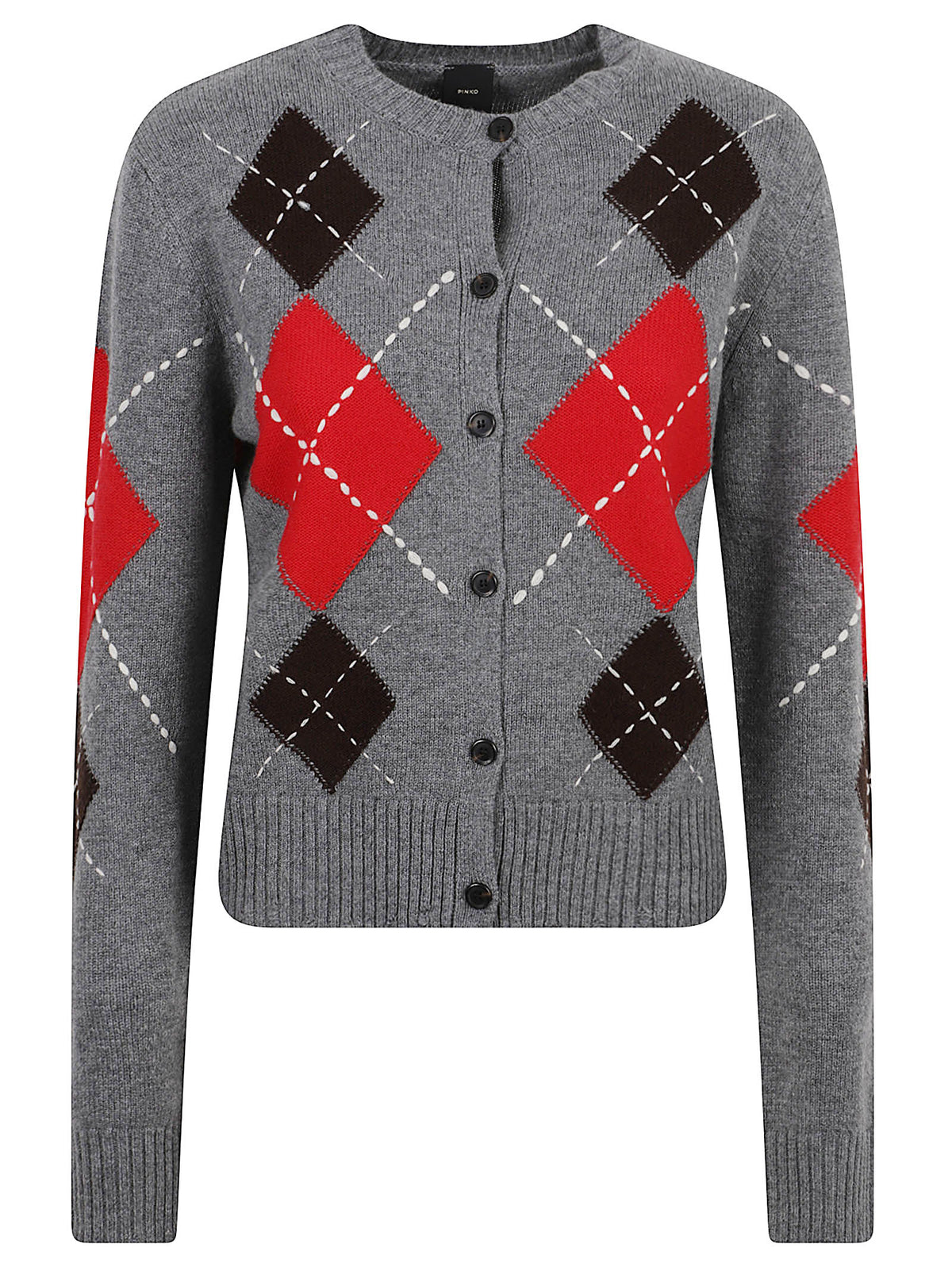 MAGLIONE DONNA IN MAGLIA A ROMBI CARDIFF - PINKO<BR/> 107824 A3IEIL1 GRIGIO MARRONE PINKO 
