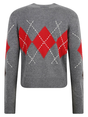 MAGLIONE DONNA IN MAGLIA A ROMBI CARDIFF - PINKO<BR/> 107824 A3IEIL1 GRIGIO MARRONE PINKO 