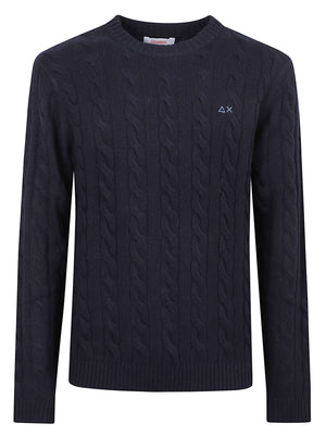 MAGLIONE GIROCOLLO UOMO CABLE KNIT - SUN68 K46150 07 NAVY BLUE SUN68 