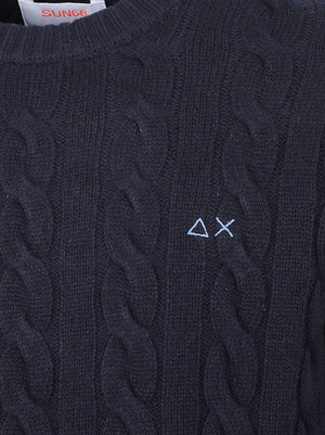 MAGLIONE GIROCOLLO UOMO CABLE KNIT - SUN68 K46150 07 NAVY BLUE SUN68 