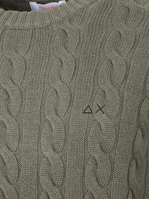 MAGLIONE GIROCOLLO UOMO CABLE KNIT - SUN68 K46150 74 MILITARE SCURO SUN68 