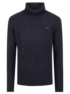 MAGLIONE UOMO A COLLO ALTO CABLE KNIT - SUN68 K46151 07 NAVY BLUE SUN68 