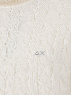 MAGLIONE UOMO A COLLO ALTO CABLE KNIT - SUN68<BR/> K46151 31 BIANCO PANNA SUN68 