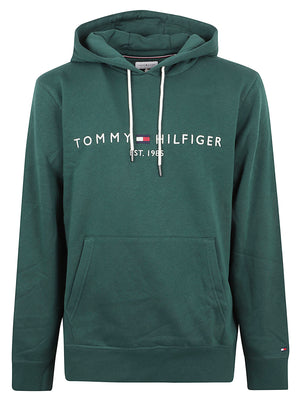 FELPA UOMO CON CAPPUCCIO TOMMY LOGO HOODY - TOMMY HILFIGER<BR/> MW0MW11599 L6K ORNAMENTAL GREEN TOMMY 1 LINEA 