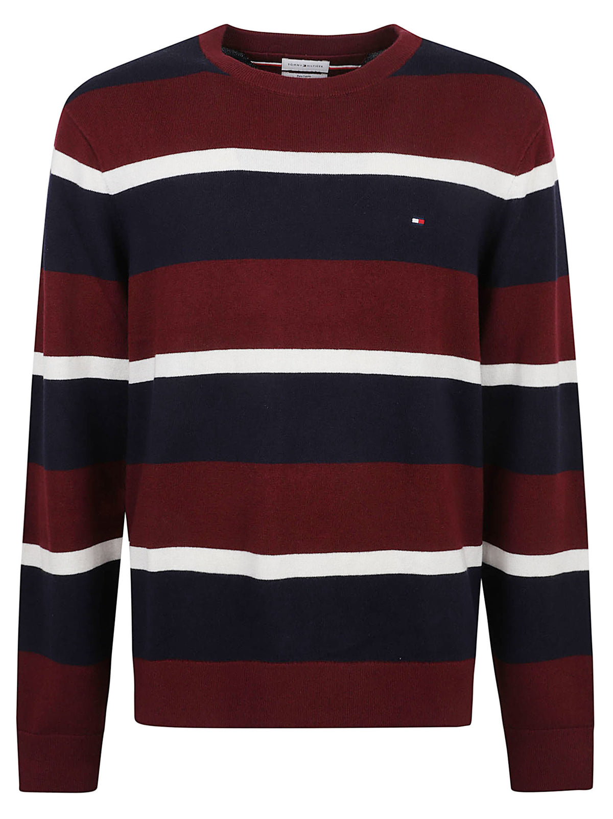 MAGLIONE UOMO GIROCOLLO PIMA ORG CTN CASHMERE - TOMMY HILFIGER<BR/> MW0MW28046 0A7 BURGUNDY-NAVY TOMMY 1 LINEA 