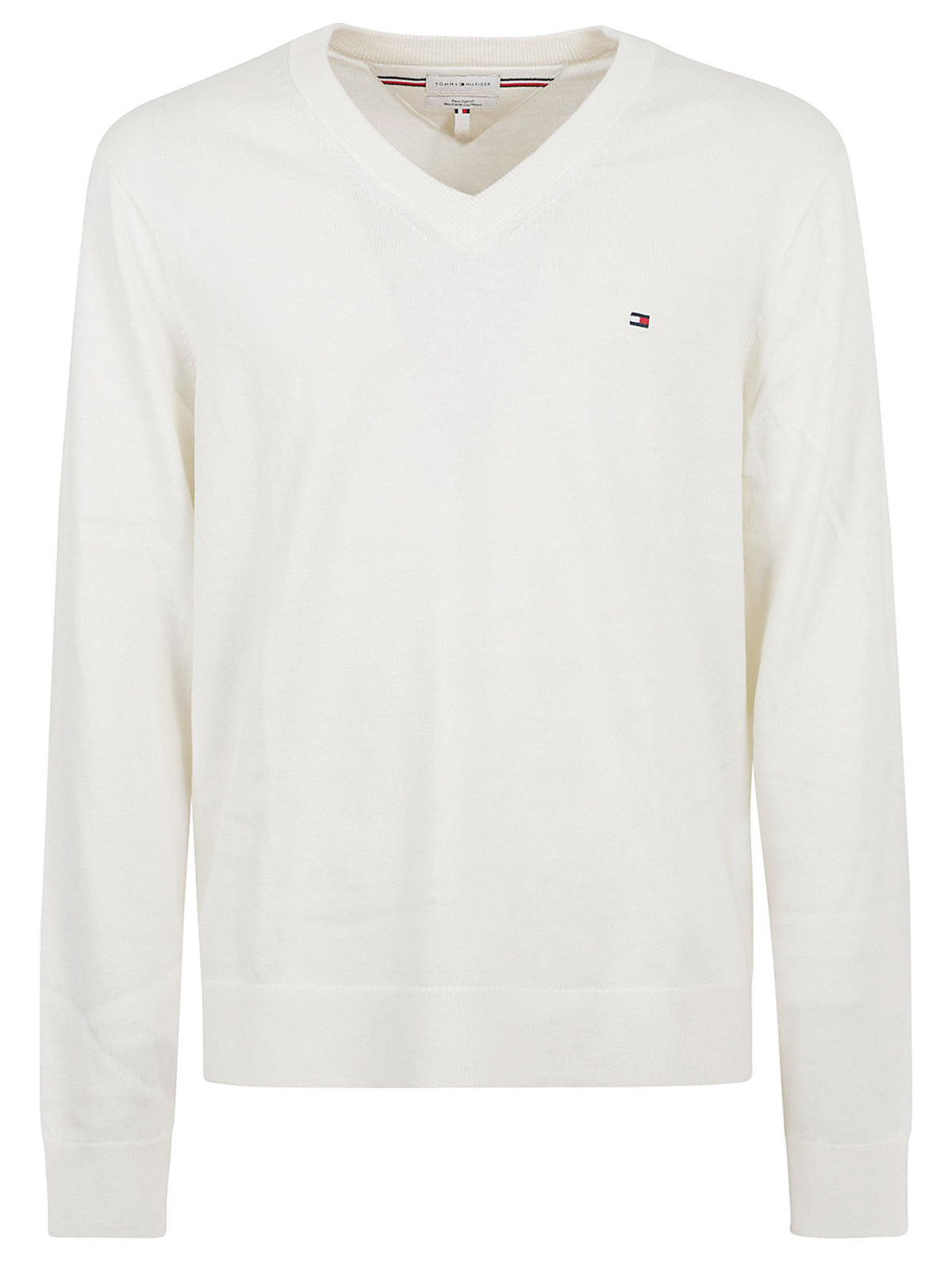 MAGLIONE UOMO SCOLLO A V PIMA ORG CTN CASHMERE - TOMMY HILFIGER MW0MW28047 Z00 IVORY PETAL TOMMY 1 LINEA 