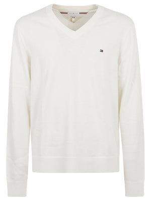 MAGLIONE UOMO SCOLLO A V PIMA ORG CTN CASHMERE - TOMMY HILFIGER MW0MW28047 Z00 IVORY PETAL TOMMY 1 LINEA 