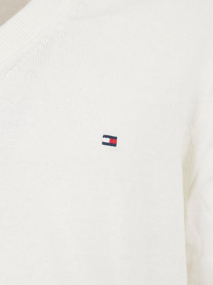 MAGLIONE UOMO SCOLLO A V PIMA ORG CTN CASHMERE - TOMMY HILFIGER MW0MW28047 Z00 IVORY PETAL TOMMY 1 LINEA 