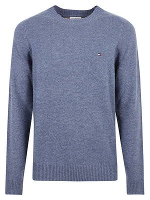 MAGLIONE GIROCOLLO UOMO LAMBSWOOL CREW NECK - TOMMY HILFIGER MW0MW36535 D10 ARGEAN SEA HEATHER TOMMY 1 LINEA 