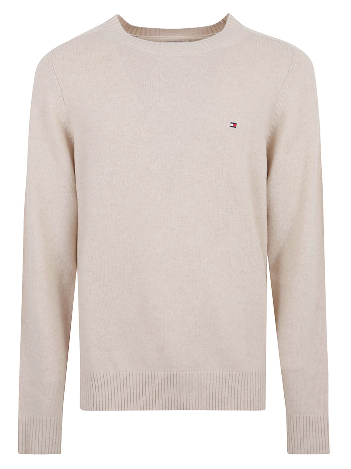 MAGLIONE GIROCOLLO UOMO LAMBSWOOL CREW NECK - TOMMY HILFIGER<BR/> MW0MW36535 HGF HEATHERED OATMILK TOMMY 1 LINEA 