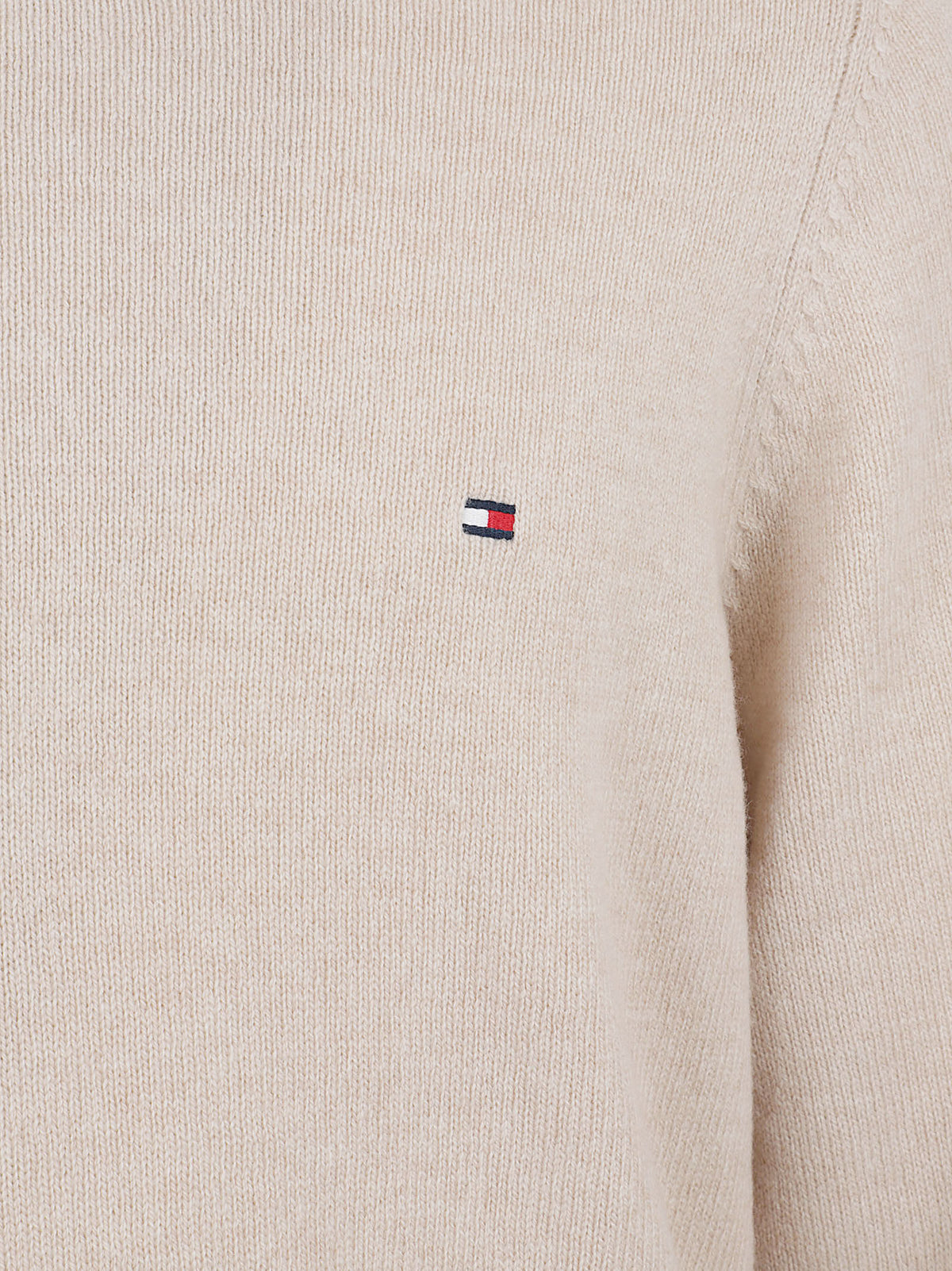 MAGLIONE GIROCOLLO UOMO LAMBSWOOL CREW NECK - TOMMY HILFIGER<BR/> MW0MW36535 HGF HEATHERED OATMILK TOMMY 1 LINEA 