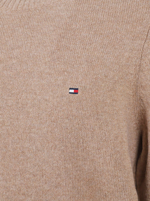 MAGLIONE GIROCOLLO UOMO LAMBSWOOL CREW NECK - TOMMY HILFIGER MW0MW36535 RFG SAFARI CANVAS HEATHER TOMMY 1 LINEA 