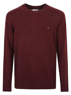 MAGLIONE GIROCOLLO UOMO LAMBSWOOL CREW NECK - TOMMY HILFIGER MW0MW36535 TVY BURGUNDY HEATHER TOMMY 1 LINEA 