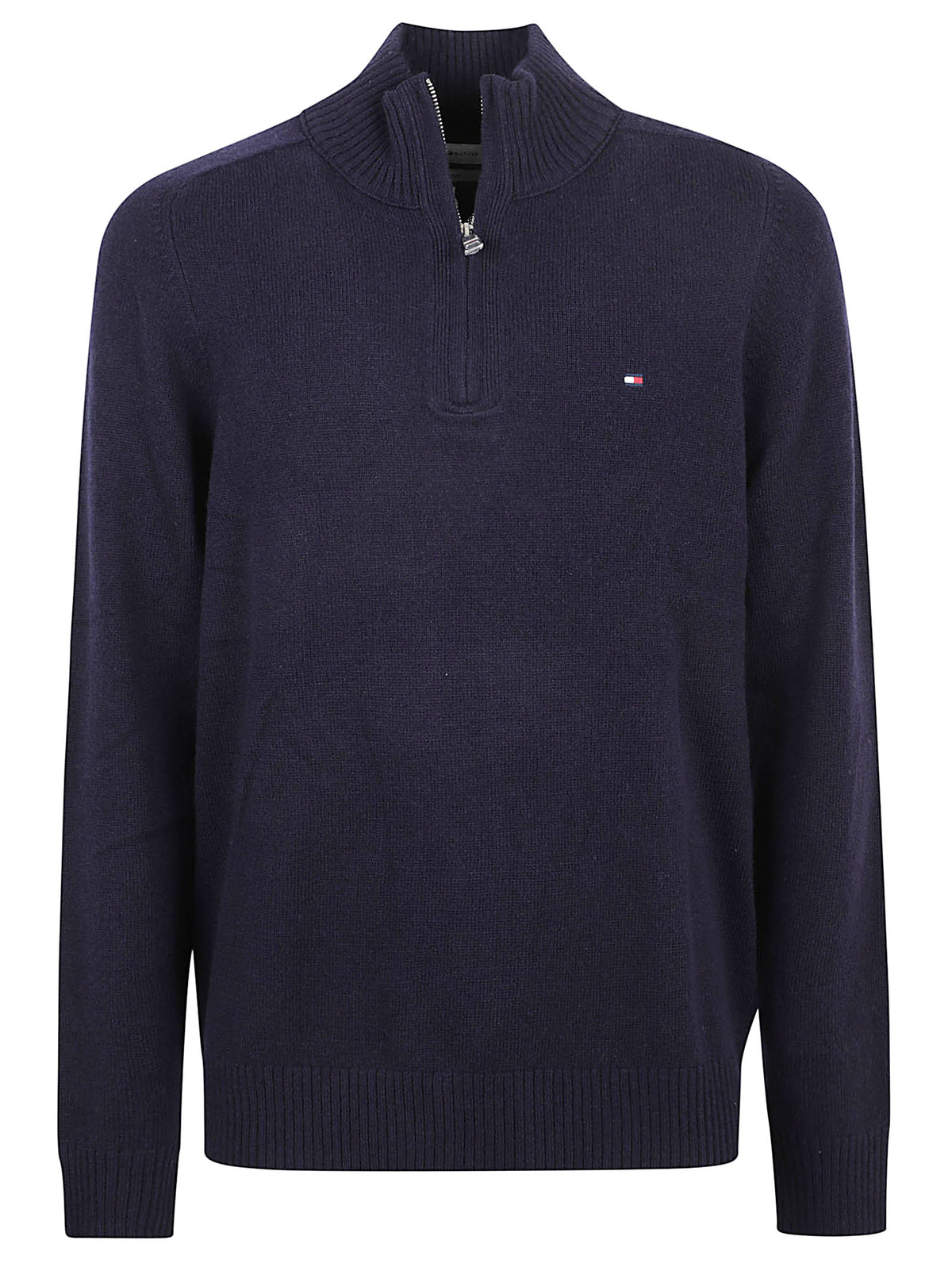 MAGLIONE UOMO CON CERNIERA LAMBSWOOL ZIP MOCK - TOMMY HILFIGER<BR/> MW0MW36536 DW5 NAVY BLUE TOMMY 1 LINEA 