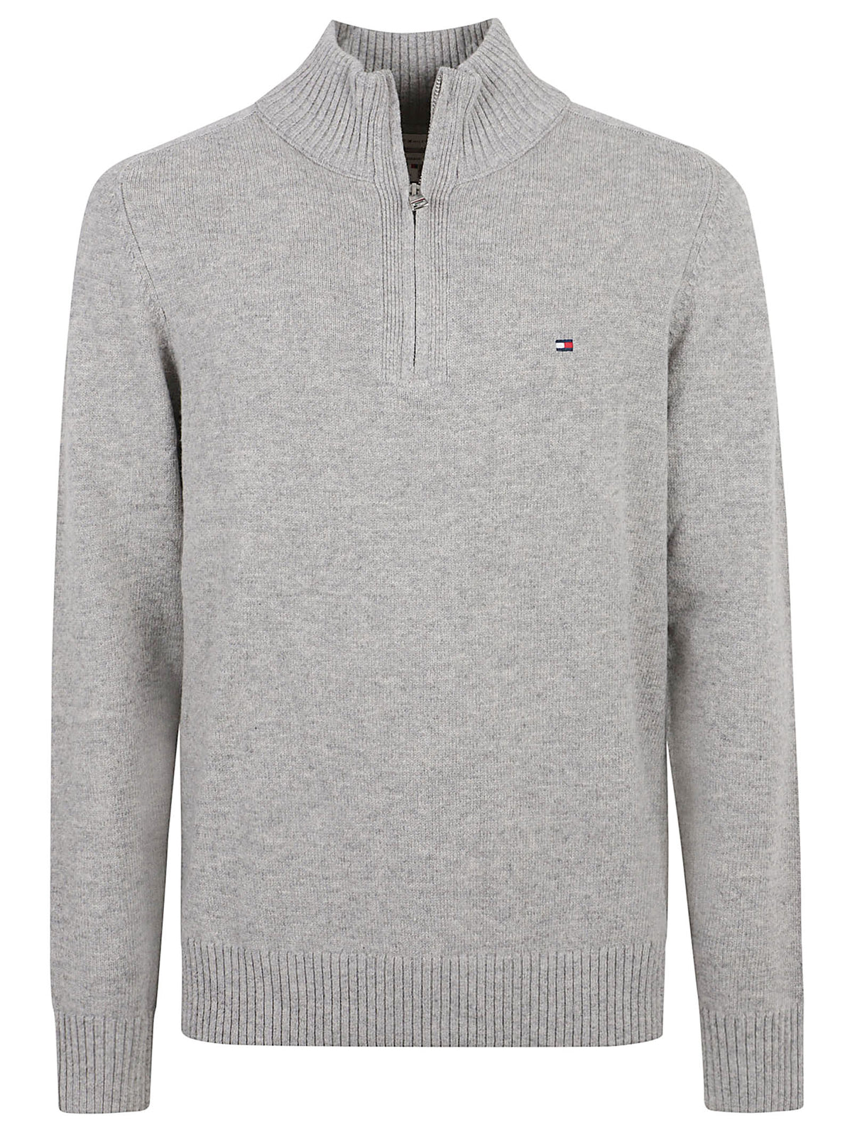MAGLIONE UOMO CON CERNIERA  LAMBSWOOL ZIP MOCK - TOMMY HILFIGER MW0MW36536 P01 Light Grey Heather TOMMY 1 LINEA 
