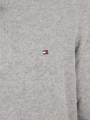 MAGLIONE UOMO CON CERNIERA  LAMBSWOOL ZIP MOCK - TOMMY HILFIGER MW0MW36536 P01 Light Grey Heather TOMMY 1 LINEA 