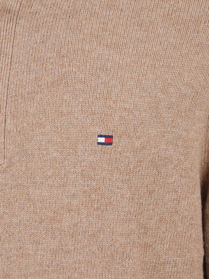 MAGLIONE UOMO CON CERNIERA LAMBSWOOL ZIP MOCK - TOMMY HILFIGER MW0MW36536 RE5 SAFARI CANVAS HEATHER TOMMY 1 LINEA 