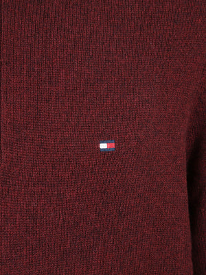 MAGLIONE UOMO CON CERNIERA LAMBSWOOL ZIP MOCK - TOMMY HILFIGER MW0MW36536 V98 BURGUNDY HEATHER TOMMY 1 LINEA 