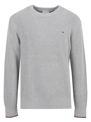 MAGLIONE GIROCOLLO UOMO RWB RIB CREW NECK - TOMMY HILFIGER MW0MW41516 P01 Light Grey Heather TOMMY 1 LINEA 