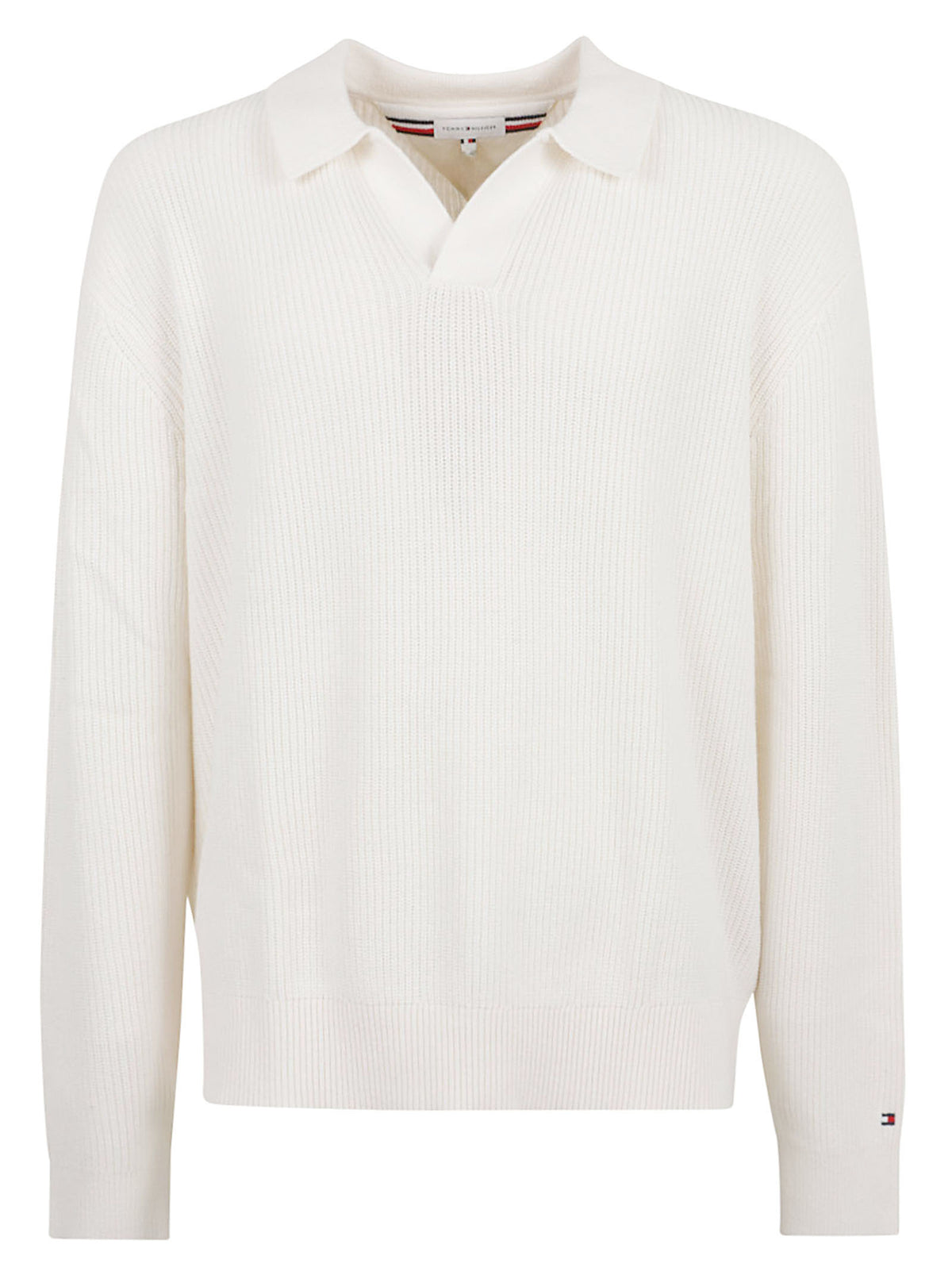 MAGLIONE POLO UOMO FISHERMAN RIB JONNY COLLAR - TOMMY HILFIGER<BR/> MW0MW42804 Z00 IVORY PETAL TOMMY 1 LINEA 