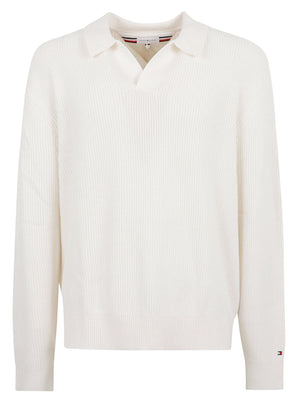 MAGLIONE POLO UOMO FISHERMAN RIB JONNY COLLAR - TOMMY HILFIGER<BR/> MW0MW42804 Z00 IVORY PETAL TOMMY 1 LINEA 