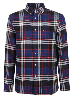 CAMICIA UOMO HERO FLANNEL TARTN CHCK RF SHIRT - TOMMY HILFIGER<BR/> MW0MW44592 0MS NAVY BLUE TOMMY 1 LINEA 