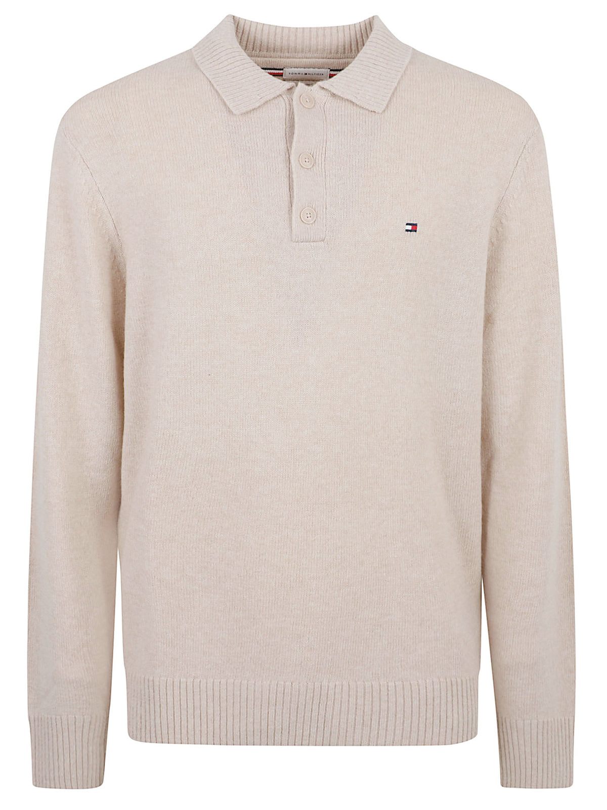 MAGLIONE POLO UOMO LAMBSWOOL LS POLO - TOMMY HILFIGER MW0MW44785 HGF HEATHERED OATMILK TOMMY 1 LINEA 