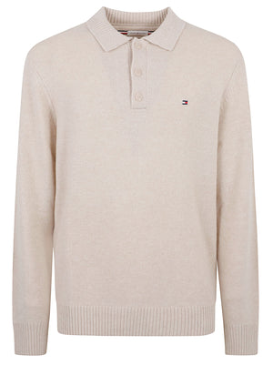 MAGLIONE POLO UOMO LAMBSWOOL LS POLO - TOMMY HILFIGER MW0MW44785 HGF HEATHERED OATMILK TOMMY 1 LINEA 