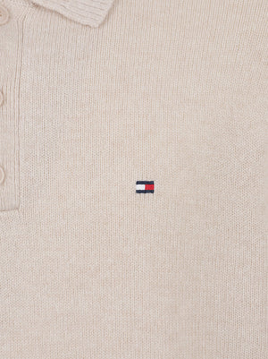 MAGLIONE POLO UOMO LAMBSWOOL LS POLO - TOMMY HILFIGER MW0MW44785 HGF HEATHERED OATMILK TOMMY 1 LINEA 