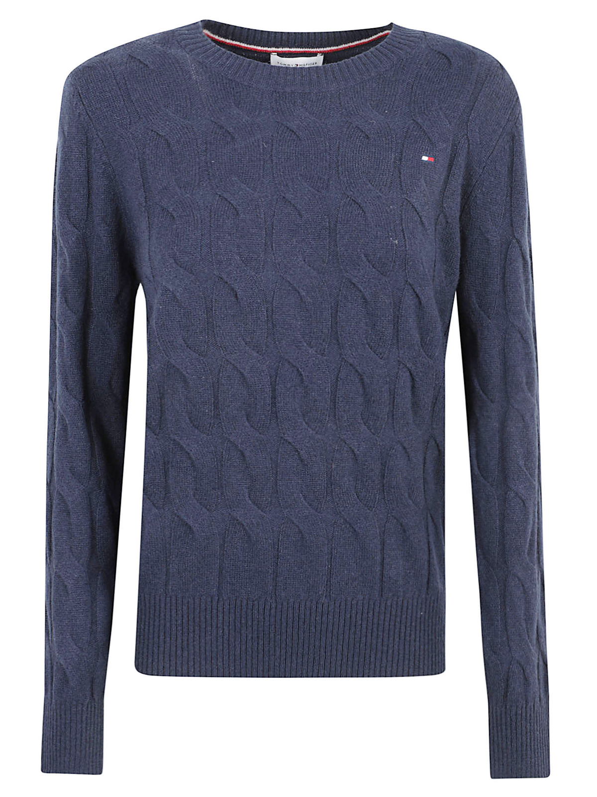 MAGLIONE GIROCOLLO DONNA SOFT WOOL CABLE C-NK LS - TOMMY HILFIGER<BR/> WW0WW43586 C1G DARK BLUE TOMMY 1 LINEA 