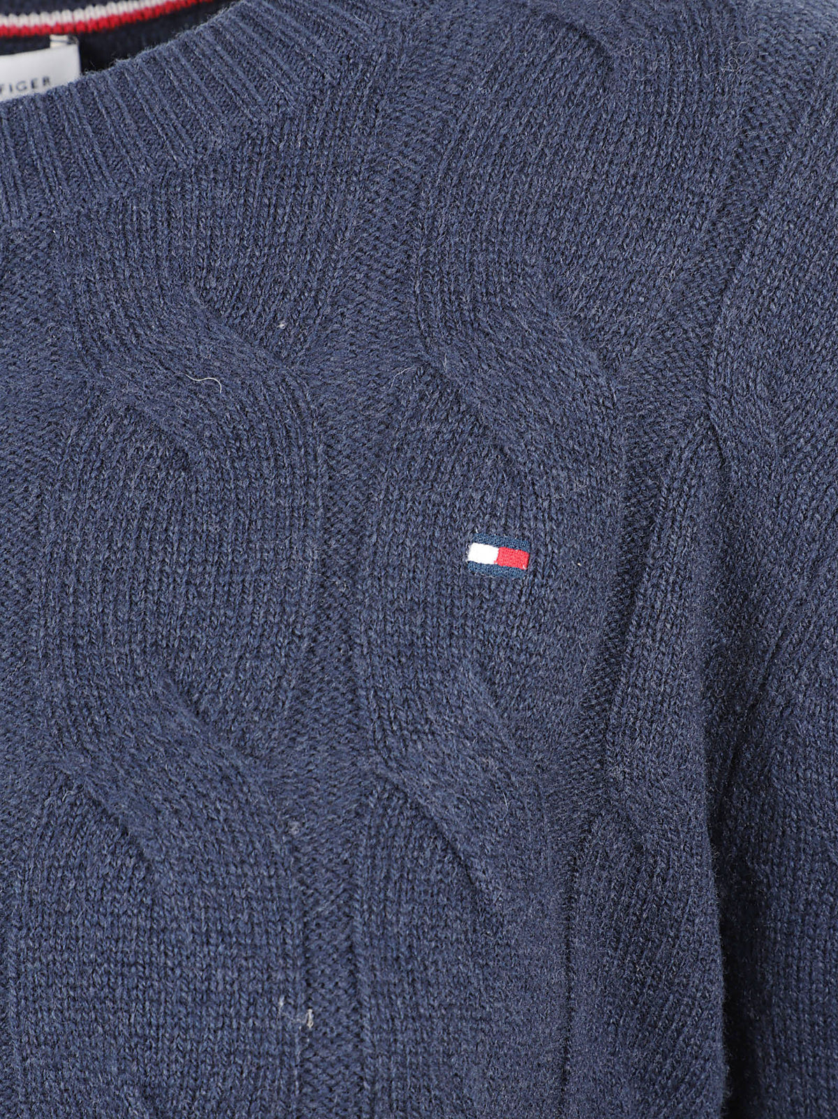 MAGLIONE GIROCOLLO DONNA SOFT WOOL CABLE C-NK LS - TOMMY HILFIGER<BR/> WW0WW43586 C1G DARK BLUE TOMMY 1 LINEA 