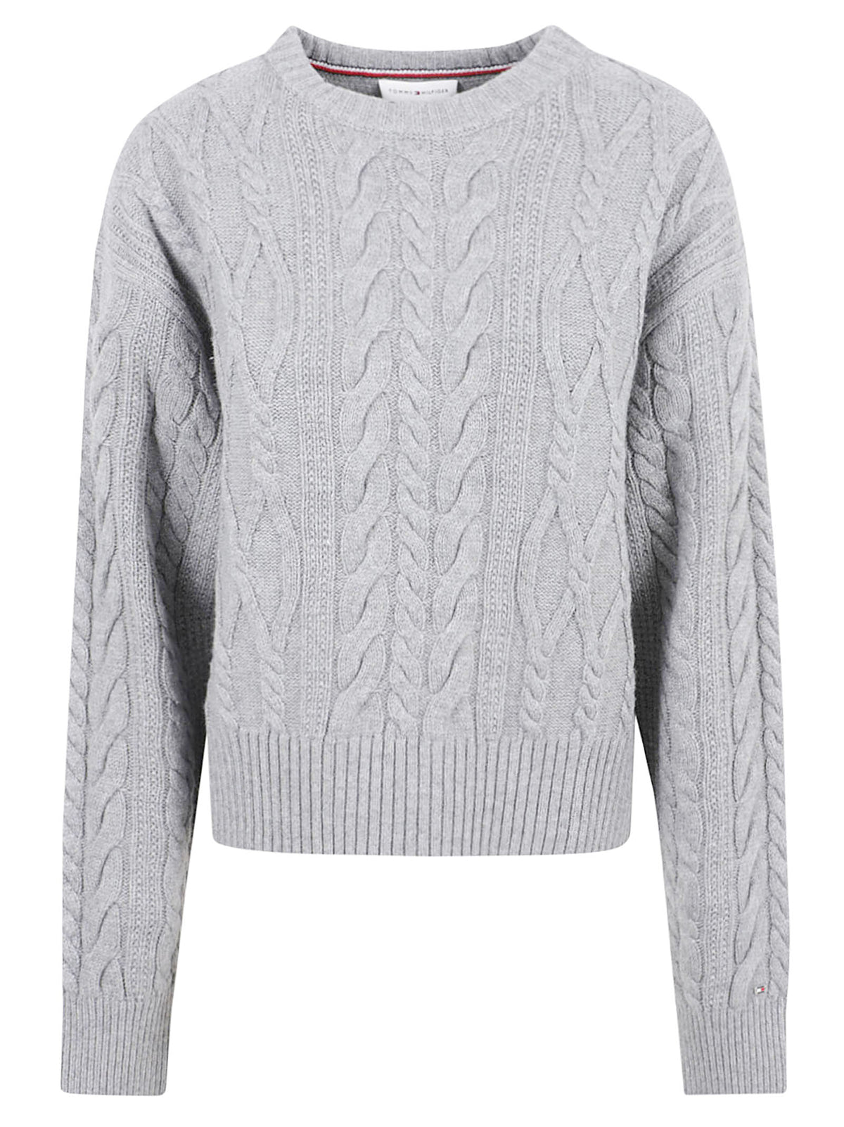 MAGLIONE GIROCOLLO DONNA TXTRL CABLE DRESSING C-NK - TOMMY HILFIGER <BR/> WW0WW51396 P7D MEDIUM GREY HEATHER TOMMY 1 LINEA 