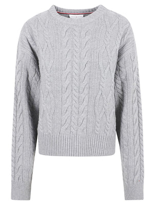 MAGLIONE GIROCOLLO DONNA TXTRL CABLE DRESSING C-NK - TOMMY HILFIGER <BR/> WW0WW51396 P7D MEDIUM GREY HEATHER TOMMY 1 LINEA 