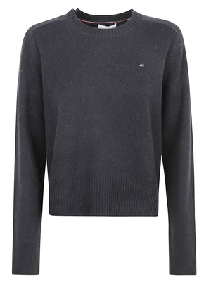 MAGLIONE GIROCOLLO DONNA C-NK SOFT WOOL JERSEY SLIM - TOMMY HILFIGER <BR/> WW0WW51432 BDS Black TOMMY 1 LINEA 