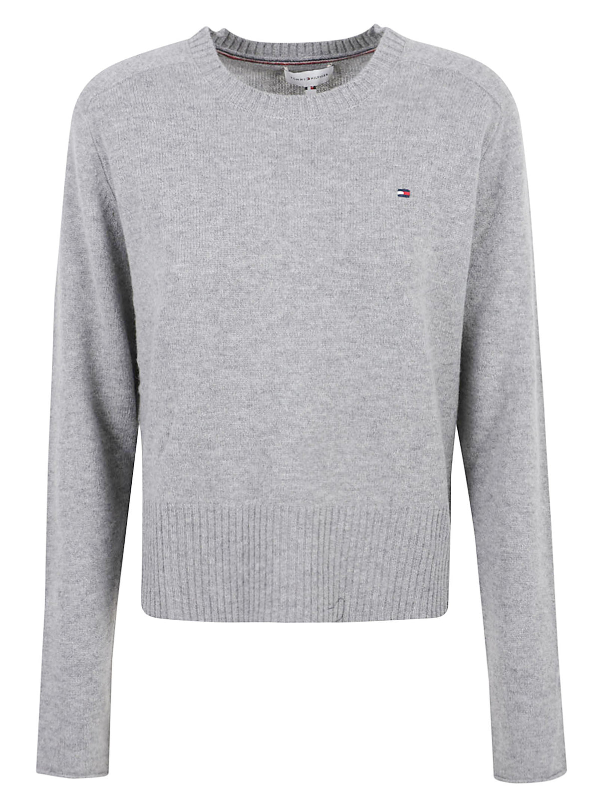 MAGLIONE GIROCOLLO DONNA C-NK SOFT WOOL JERSEY SLIM - TOMMY HILFIGER<BR/> WW0WW51432 P7D MEDIUM GREY HEATHER TOMMY 1 LINEA 