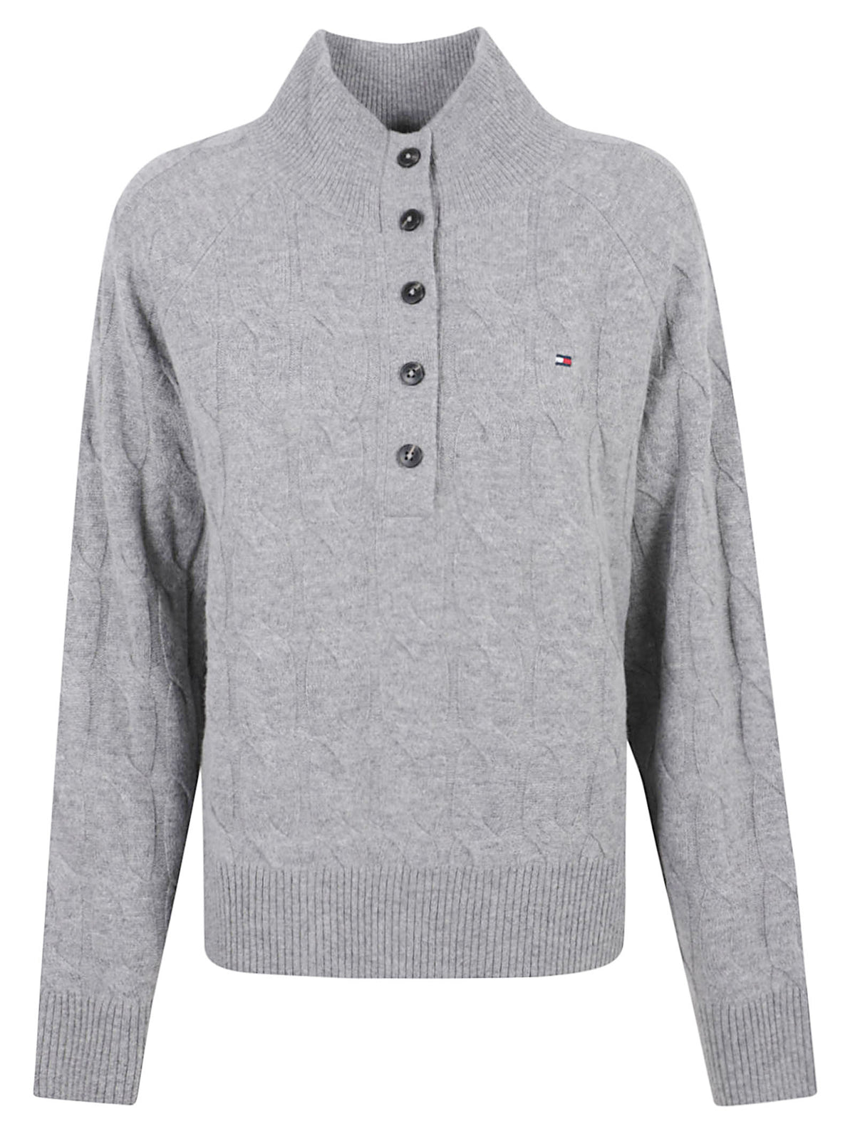 MAGLIONE DONNA A COLLO ALTO SOFT WOOL CABLE MK-NK HENLEY - TOMMY HILFIGER WW0WW52189 P7D MEDIUM GREY HEATHER TOMMY 1 LINEA 