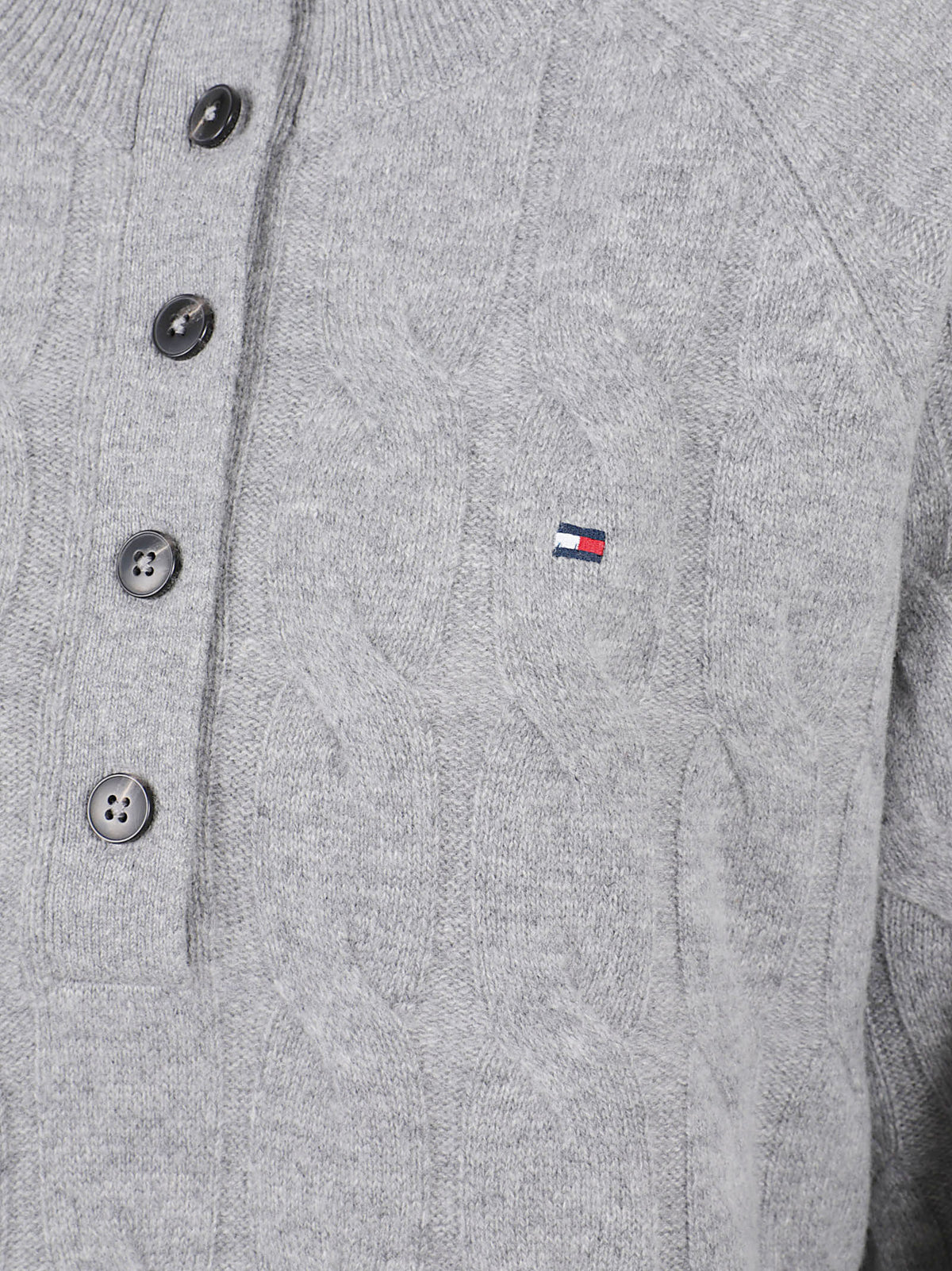 MAGLIONE DONNA A COLLO ALTO SOFT WOOL CABLE MK-NK HENLEY - TOMMY HILFIGER WW0WW52189 P7D MEDIUM GREY HEATHER TOMMY 1 LINEA 