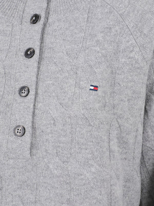 MAGLIONE DONNA A COLLO ALTO SOFT WOOL CABLE MK-NK HENLEY - TOMMY HILFIGER WW0WW52189 P7D MEDIUM GREY HEATHER TOMMY 1 LINEA 