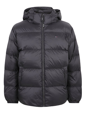 GIACCA UOMO CON CAPPUCCIO ESSENTIAL DOWN JACKET - TOMMY JEANS<BR/> DM0DM19786 BDS Black TOMMY HILFIGER 