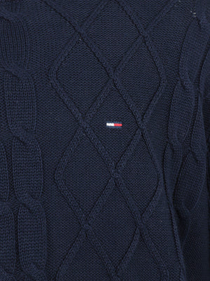 MAGLIONE UOMO GIROCOLLO REG CLASSIC FLAG CABLE - TOMMY JEANS<BR/> DM0DM23405 C1G DARK NIGHT NAVY TOMMY HILFIGER 